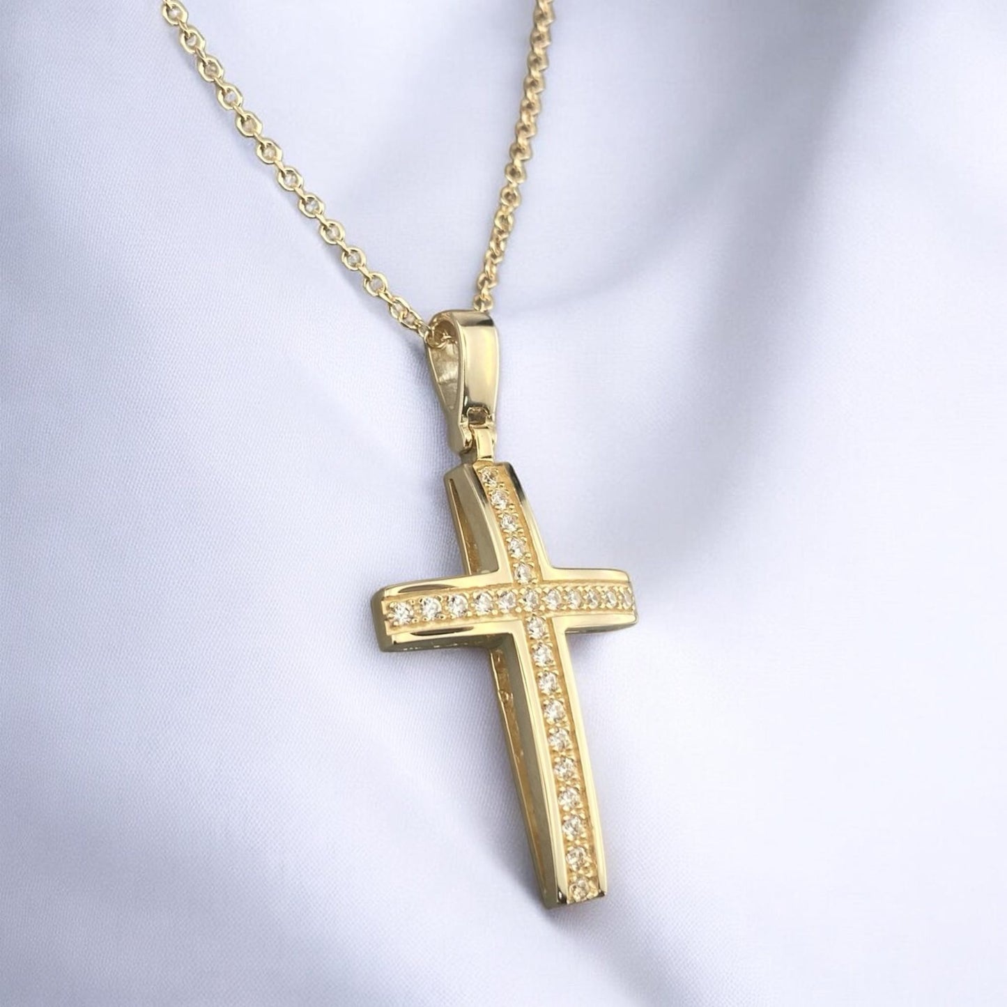 14k Yellow Gold Cross with Zirconia