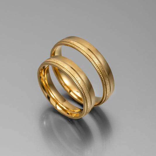 Άνετη χρυσή βέρα γάμου με λεπτομέρεια milgrain 4.5mm, Glamour Dainty Jewels, Άλιμος.