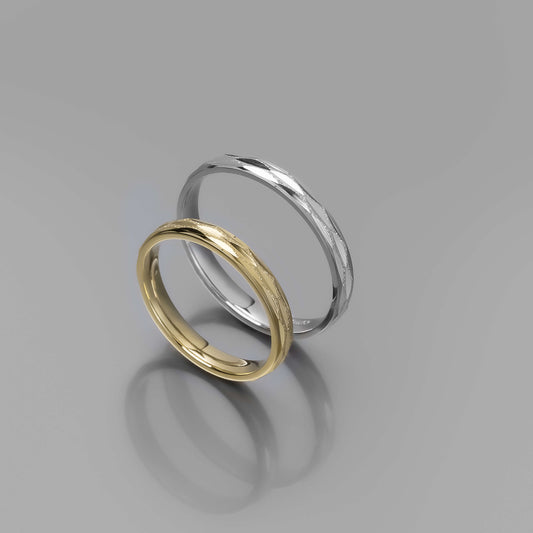 Άνετη χρυσή βέρα γάμου με ανάγλυφο μοτίβο 3mm, Glamour Dainty Jewels, Άλιμος.