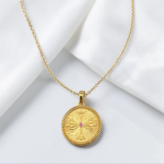 Double Sided 9k Gold Religious Pendant with Stones