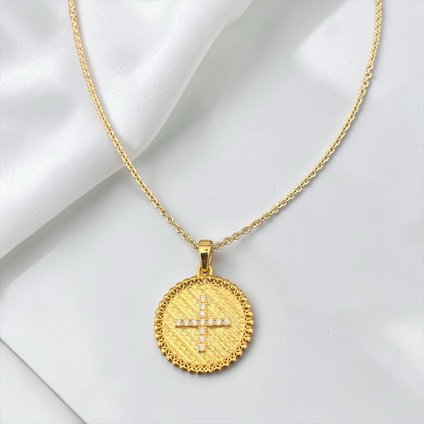 Double Sided 9k Gold Religious Pendant with Stone