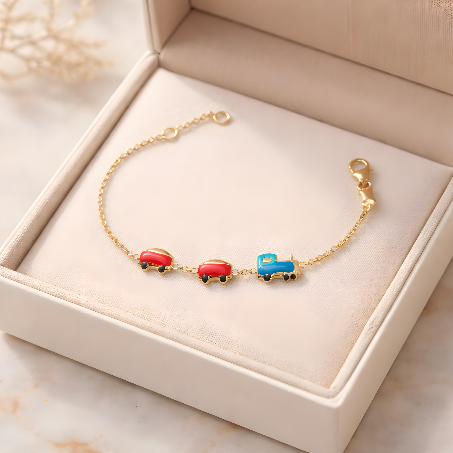 14k Yellow Gold Children's Colorful Train Charm Bracelet