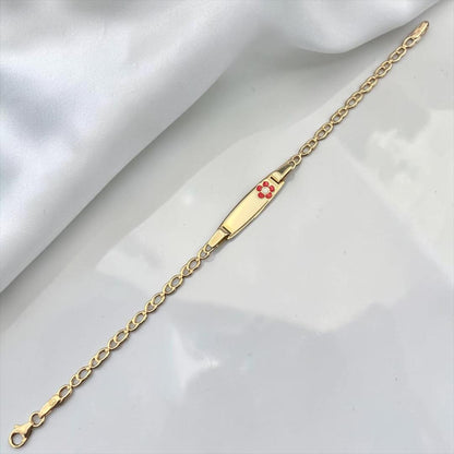 14k Yellow Gold Children's ID Bracelet with Red Flower