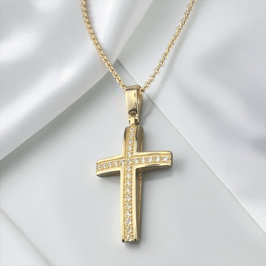 14k Yellow Gold Cross with Zirconia