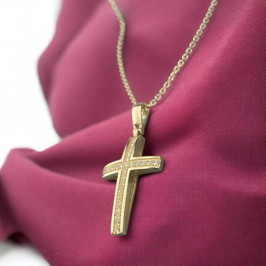 14k Yellow Gold Cross with Zirconia
