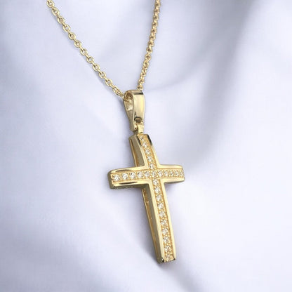 14k Yellow Gold Cross with Zirconia