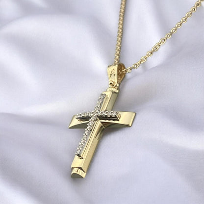14k Yellow Gold Cross with Zirconia