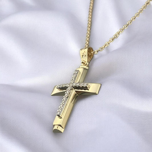 14k Yellow Gold Cross with Zirconia