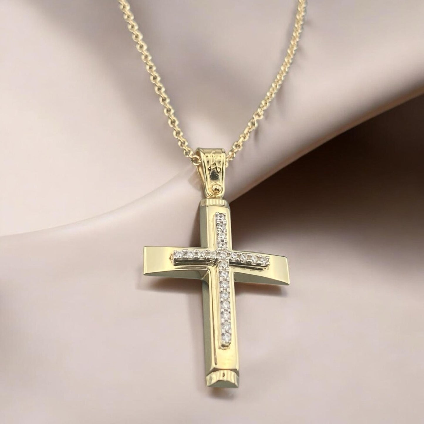 14k Yellow Gold Cross with Zirconia