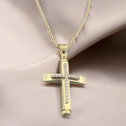 14k Yellow Gold Cross with Zirconia