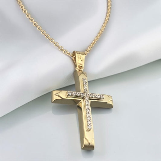 14k Yellow Gold Cross Pendant with Zirconia