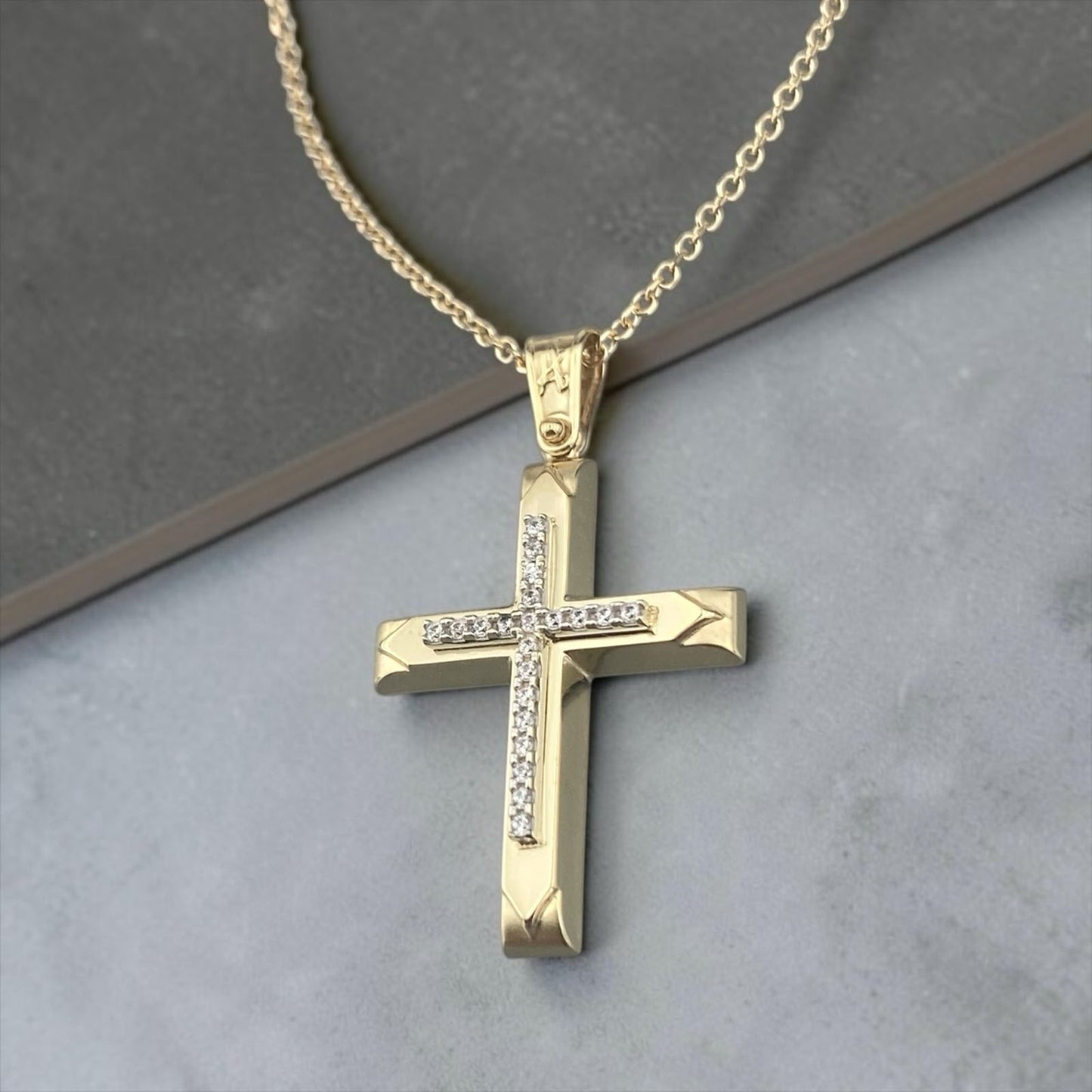 14k Yellow Gold Cross Pendant with Zirconia