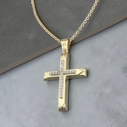 14k Yellow Gold Cross Pendant with Zirconia