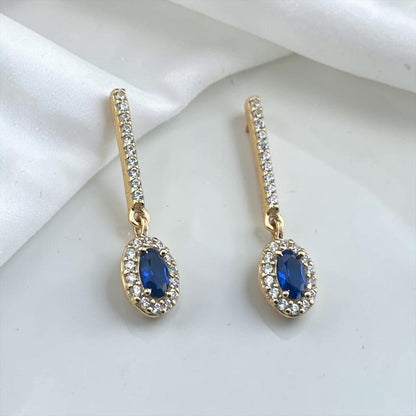 9k Yellow Gold Drop Earrings with Oval Stone and Crystal Bar