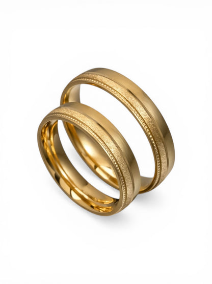 Άνετη χρυσή βέρα γάμου με λεπτομέρεια milgrain 4.5mm, Glamour Dainty Jewels, Άλιμος.