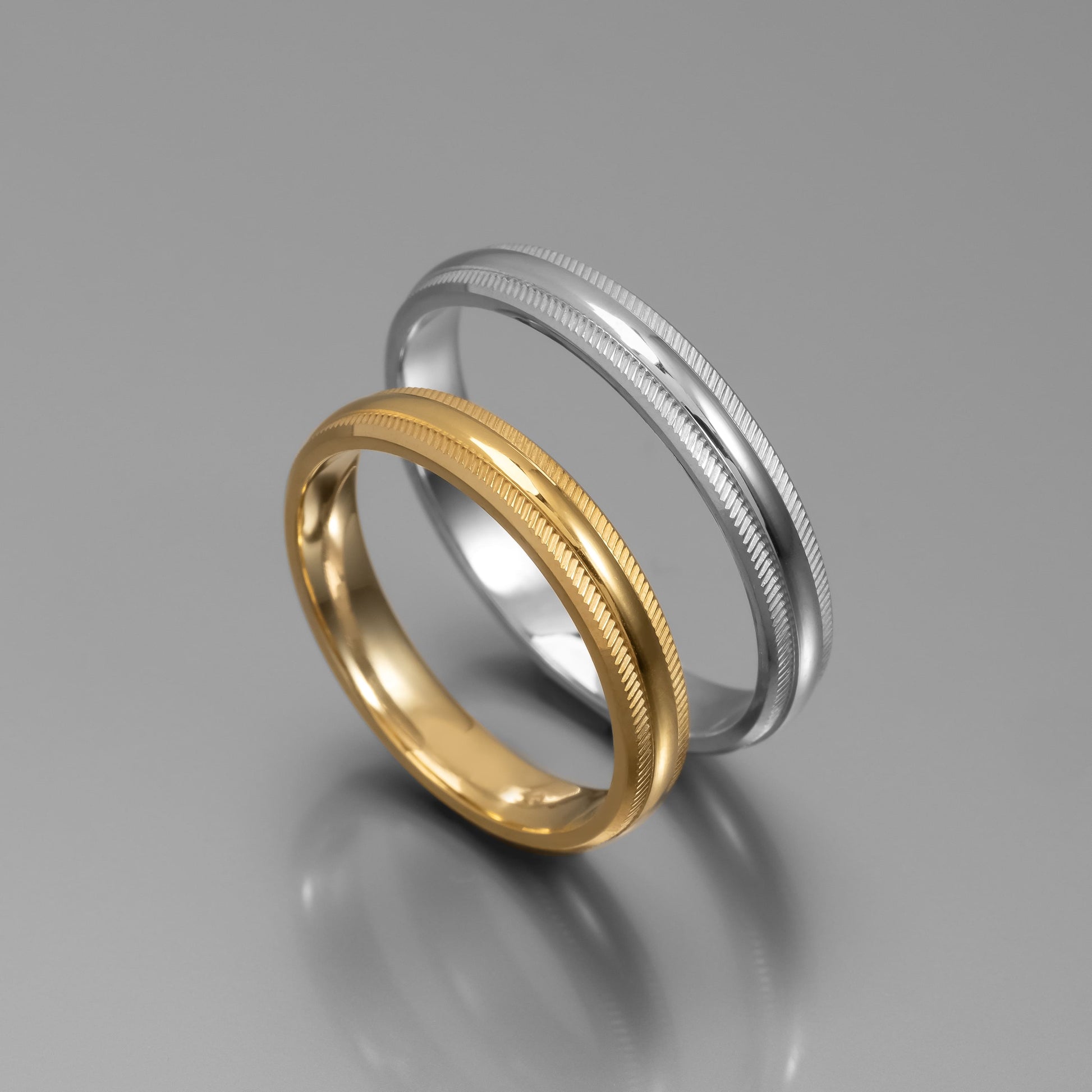 Άνετη χρυσή βέρα γάμου με ραβδώσεις (ribbed) 3.5mm, Glamour Dainty Jewels, Άλιμος.