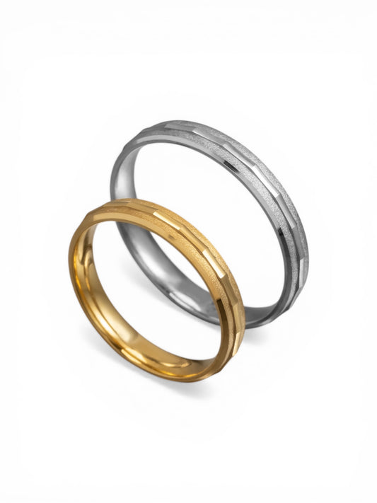 Άνετη χρυσή βέρα γάμου με άκρες τύπου step edge 3.5mm, Glamour Dainty Jewels, Άλιμος.