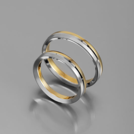 Άνετη δίχρωμη χρυσή βέρα γάμου 3.5mm, Glamour Dainty Jewels, Άλιμος.