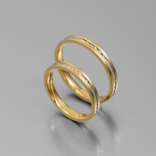 Άνετη δίχρωμη χρυσή βέρα γάμου με υφή stardust 3mm, Glamour Dainty Jewels, Άλιμος.