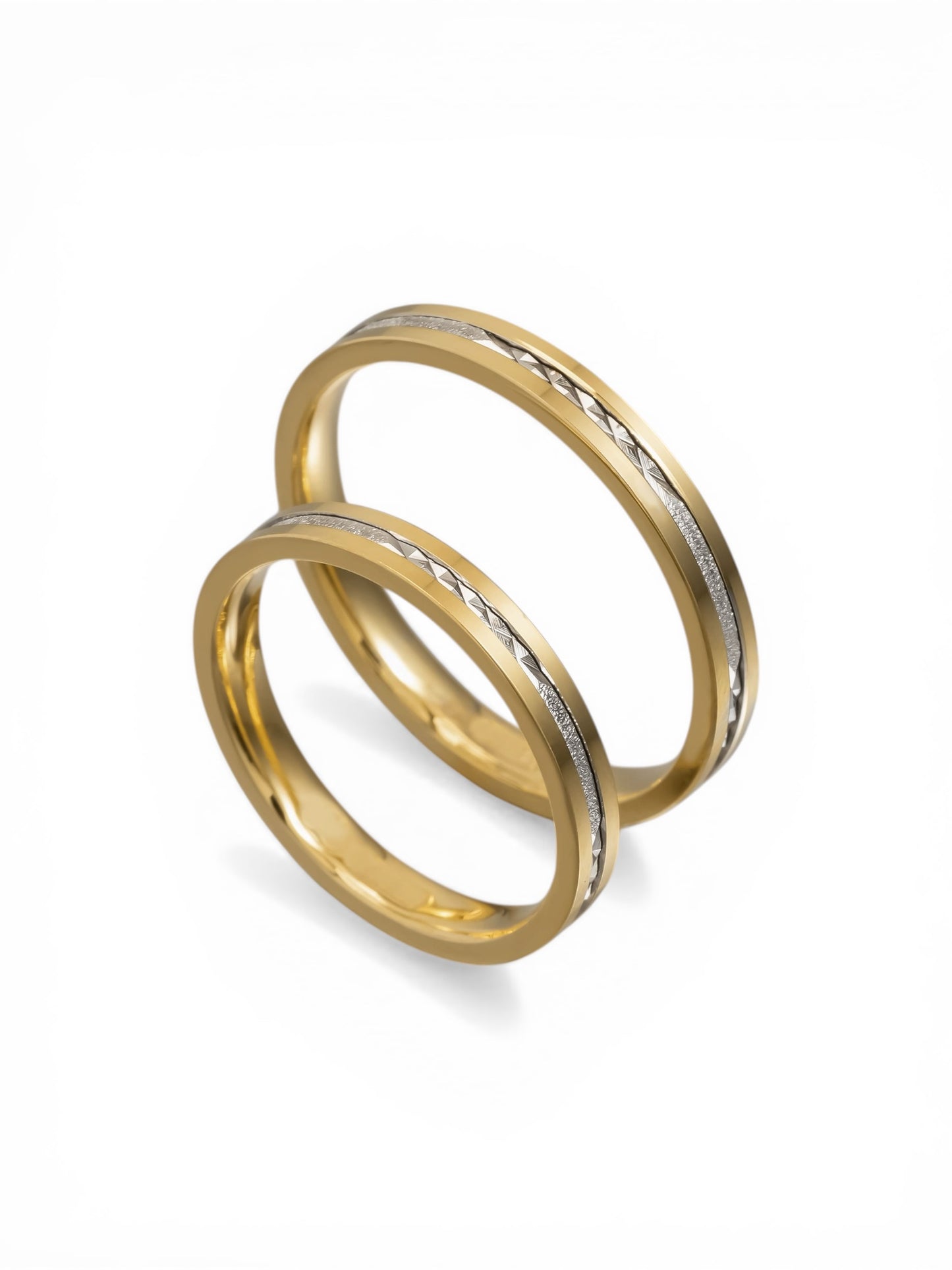 Άνετη δίχρωμη χρυσή βέρα γάμου με υφή stardust 3mm, Glamour Dainty Jewels, Άλιμος.