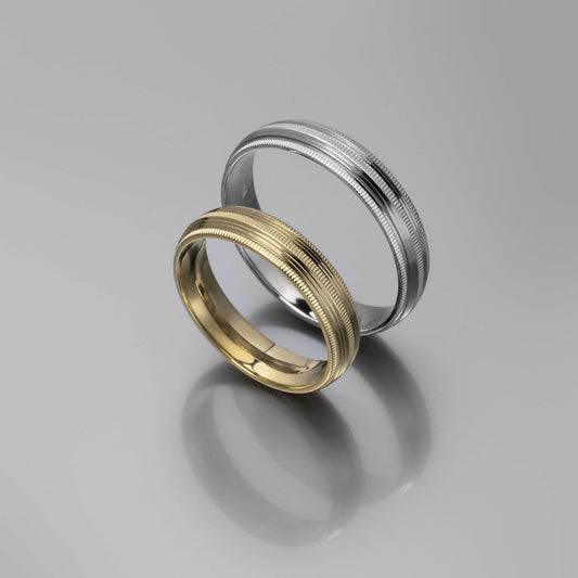 Χρυσή βέρα γάμου με λεπτή ανάγλυφη υφή 4.5mm, Glamour Dainty Jewels, Άλιμος.