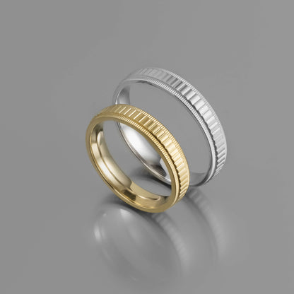 Ανάγλυφη χρυσή βέρα γάμου με ραβδώσεις 4mm, Glamour Dainty Jewels, Άλιμος.