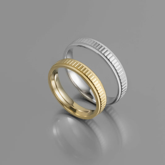 Ανάγλυφη χρυσή βέρα γάμου με ραβδώσεις 4mm, Glamour Dainty Jewels, Άλιμος.