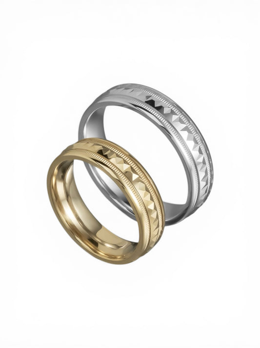 Γεωμετρική ανάγλυφη χρυσή βέρα γάμου 5.5mm, Glamour Dainty Jewels, Άλιμος.