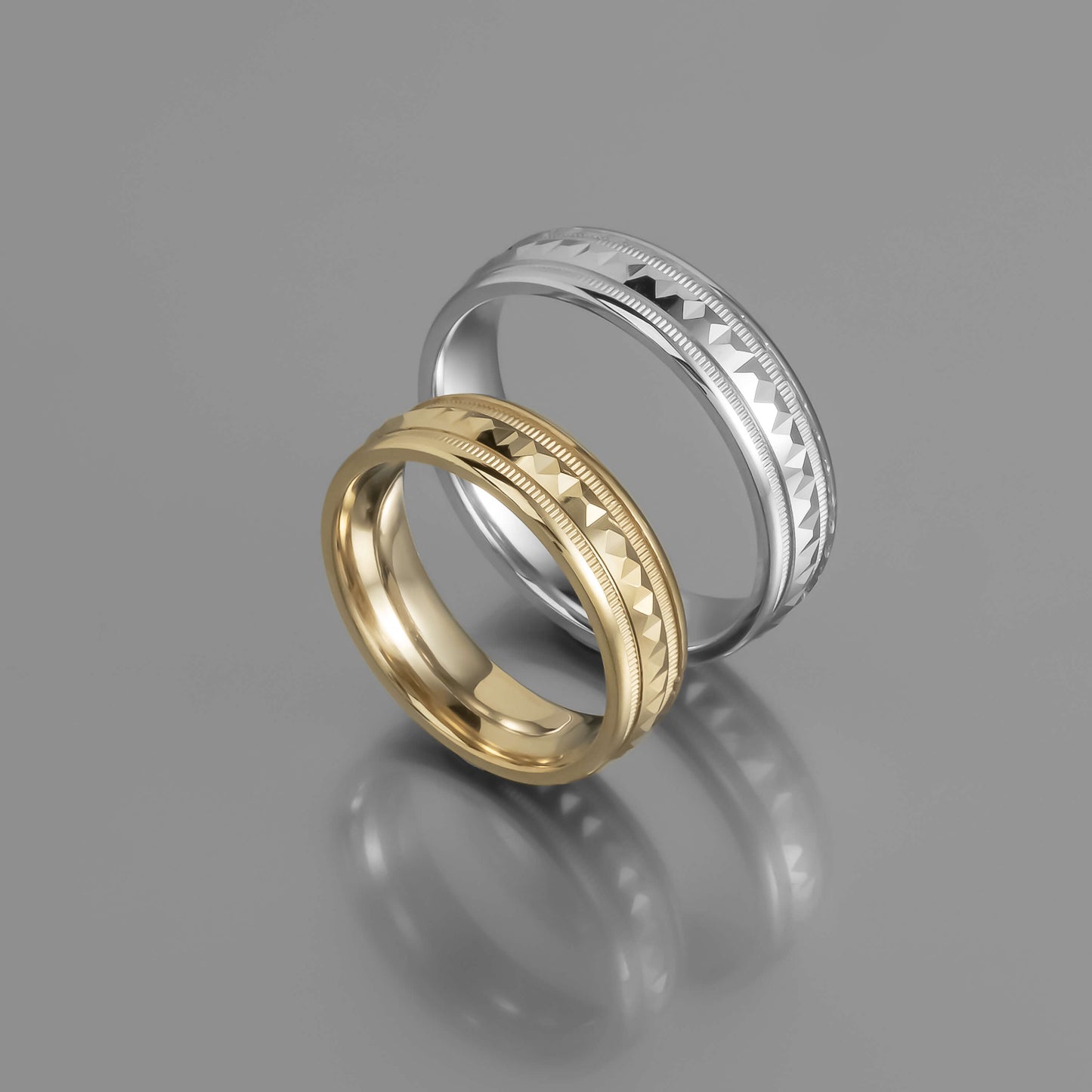 Γεωμετρική ανάγλυφη χρυσή βέρα γάμου 5.5mm, Glamour Dainty Jewels, Άλιμος.