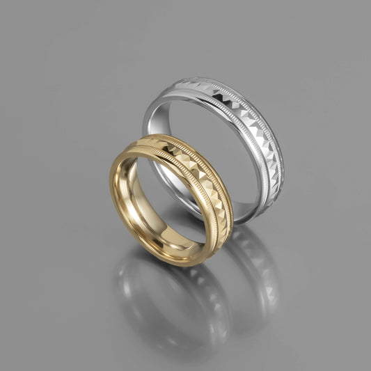 Γεωμετρική ανάγλυφη χρυσή βέρα γάμου 5.5mm, Glamour Dainty Jewels, Άλιμος.