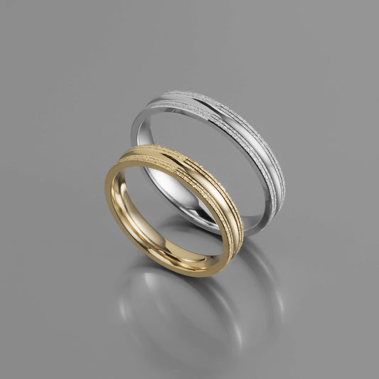 Ανάγλυφη χρυσή βέρα γάμου 3.5mm, Glamour Dainty Jewels, Άλιμος.