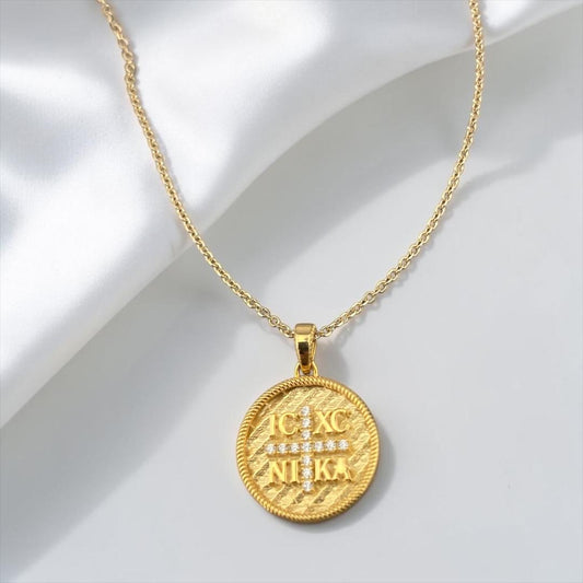Double Sided 14k Gold Religious Pendant with Stones