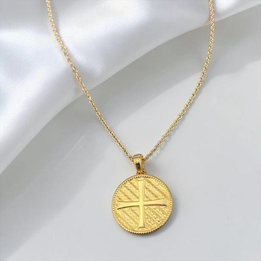 Double Sided 14k Gold Religious Pendant with Stones