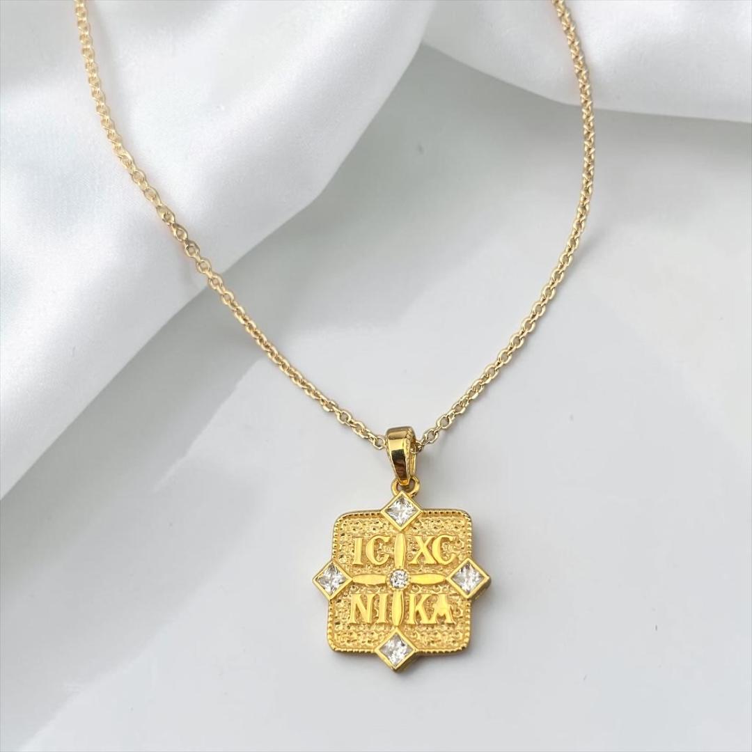 Double Sided 14k Gold Religious Pendant with Stones