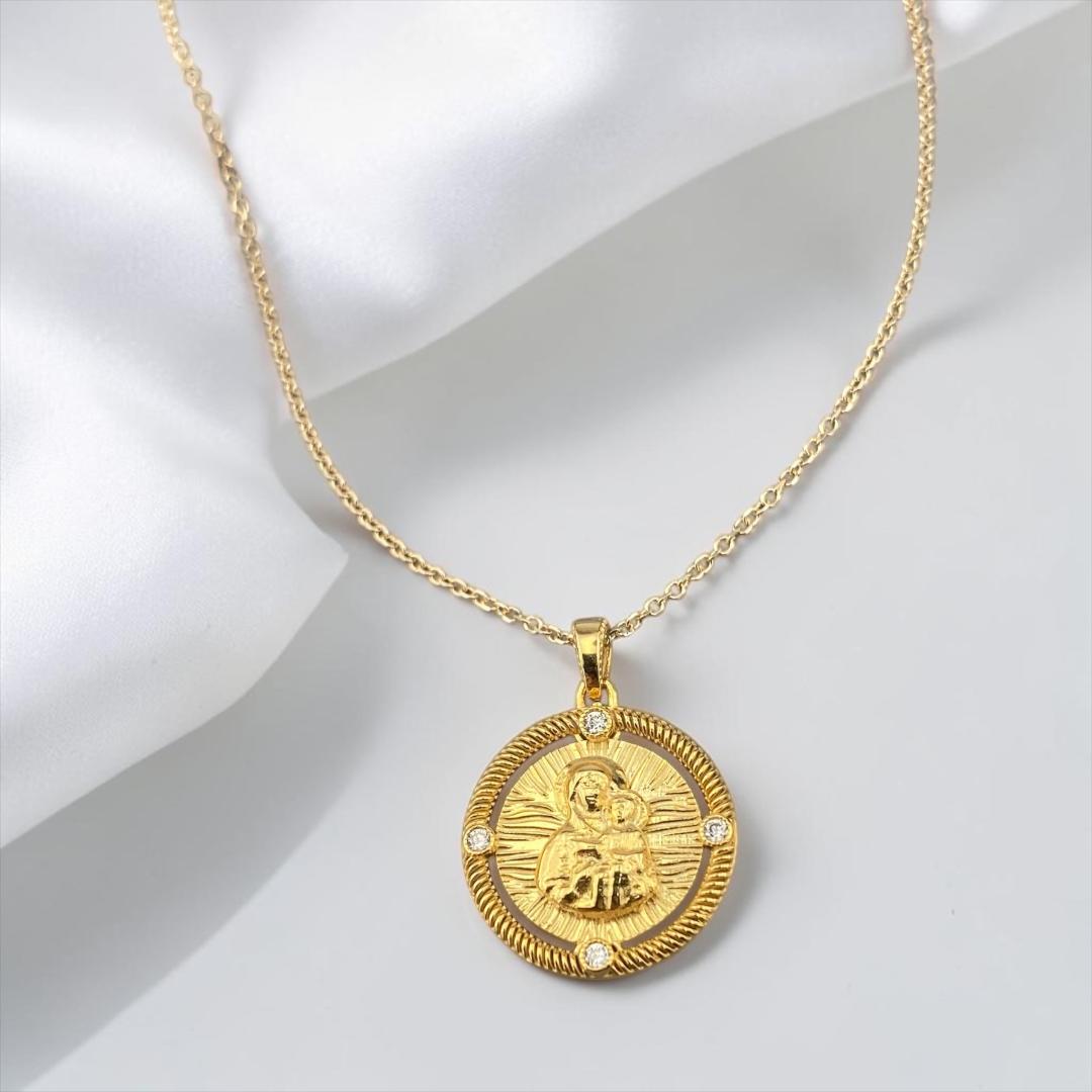 Double Sided 14k Gold Religious Pendant with Stones