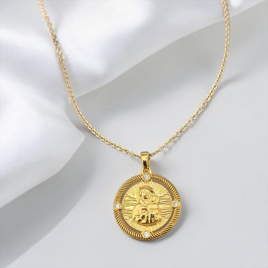 Double Sided 14k Gold Religious Pendant with Stones