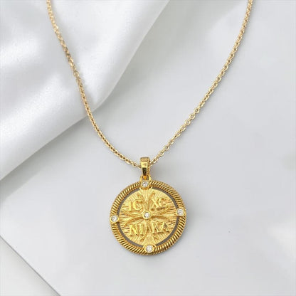 Double Sided 14k Gold Religious Pendant with Stones