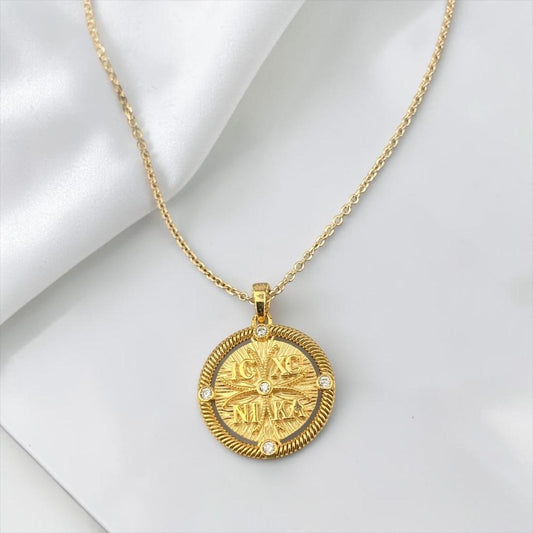 Double Sided 14k Gold Religious Pendant with Stones