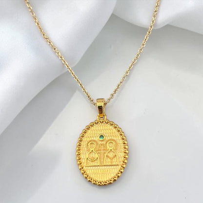 Double Sided 14k Gold Religious Pendant with Stones