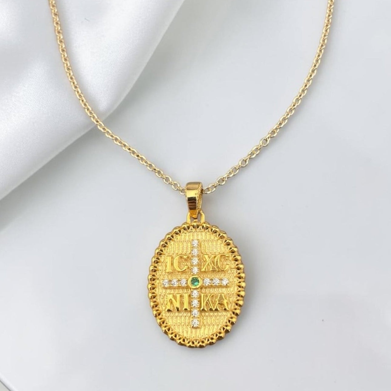 Double Sided 14k Gold Religious Pendant with Stones