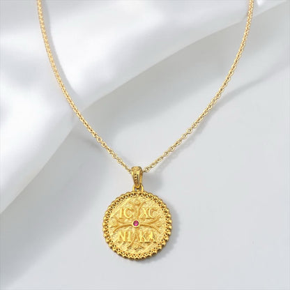 Double Sided 9k Gold Religious Pendant with Stone