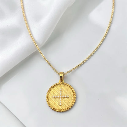 Double Sided 9k Gold Religious Pendant with Stone