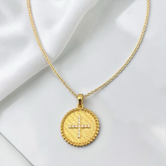 Double Sided 9k Gold Religious Pendant with Stone Cross